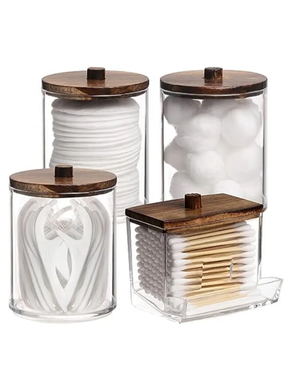 4 Pack Qtip Holder Bathroom Container, 10/7oz Cotton Ball/Swabs Dispenser
